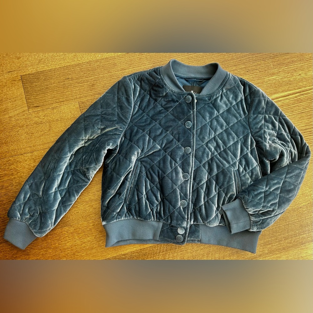 7 For All Mankind | Steel Blue Velvet Quilted Bomber Jacket, M
